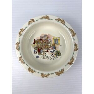 Royal Doulton Bunnykins Cereal Bowl Bone China Running Rabbit Rim Bunk Bed Scene